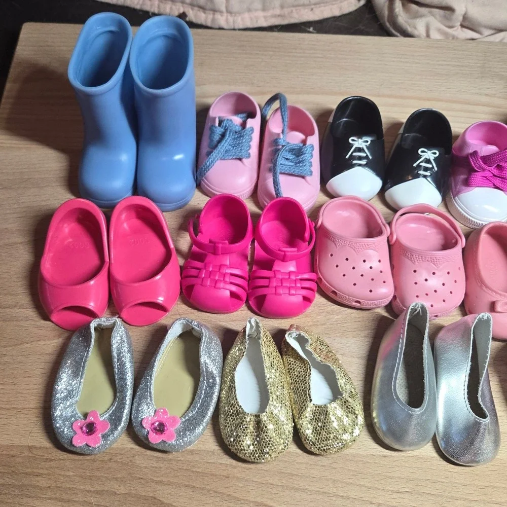 18 Inch Doll Shoe Lot 15 Pairs Roller Skates Rain Boots Clogs Flats Sneakers